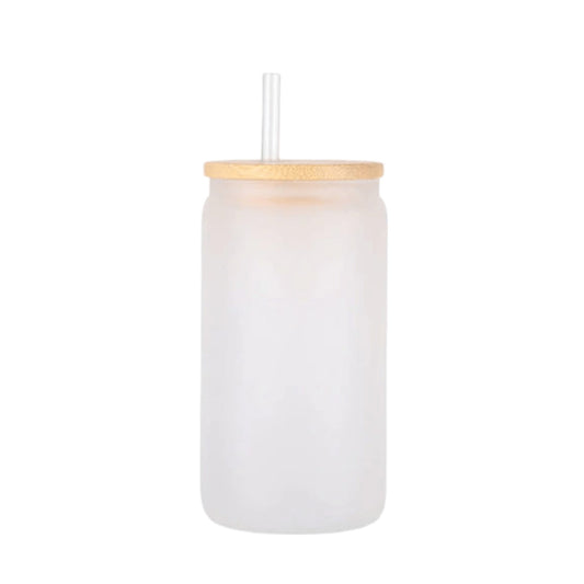 16oz Frosted Tumbler With Bamboo Lid And Straw