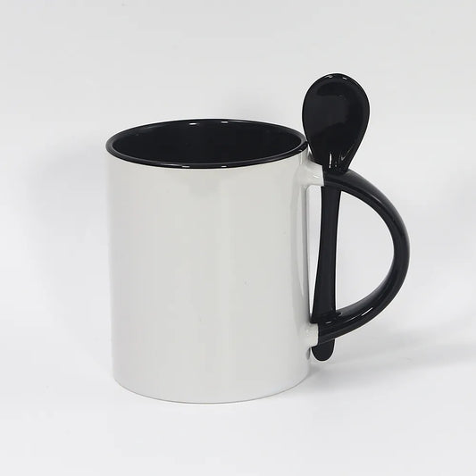 11oz Two Tone Mug Black Orca Coated With Spoon with Smash Proof Box