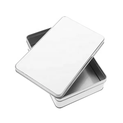 Tin Metal Rectangle Shape With Lid (Silver or White)